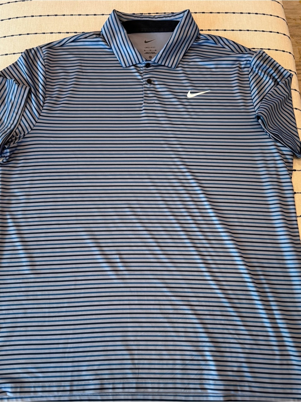 Nike Men’s Light Blue and Navy Striped Polo